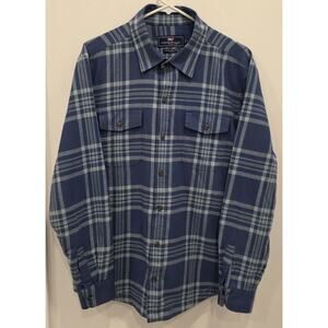 Vineyard Vines Classic-Fit Shirt Jacket Seacliff Blue Large Plaid 100% Cotton